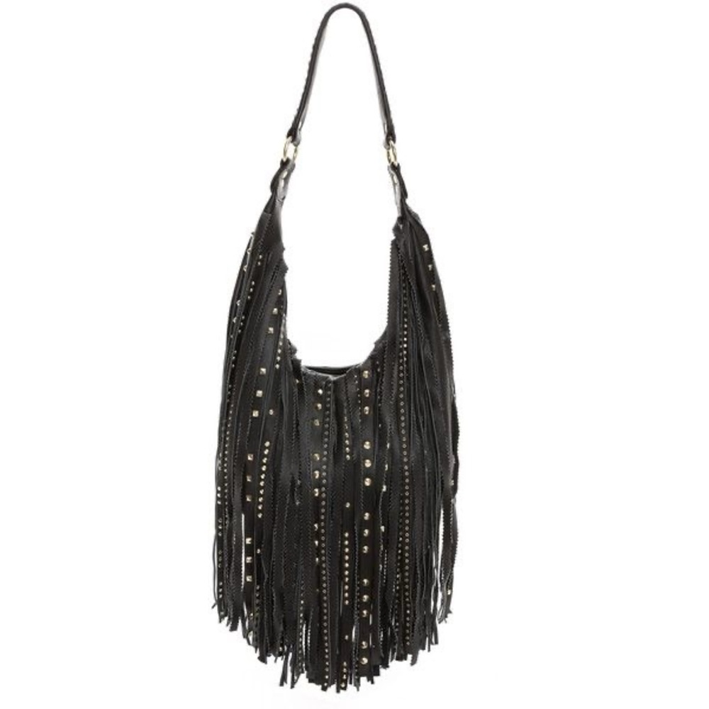 Ash Black Fringe Studded Shoulder Bag